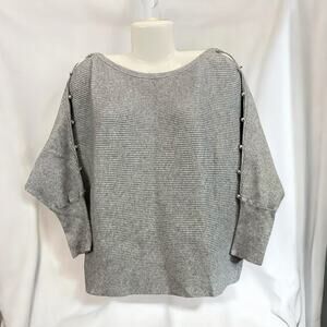 Jennifer Lopez Women's Gray Dolman Ribbed Sweater W/ Sleeve Cutout Detail SZ S